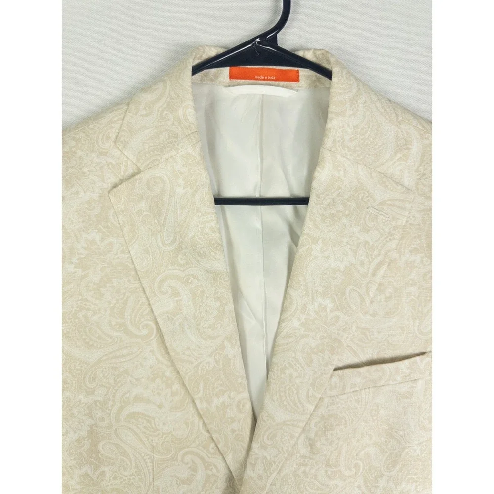Tallia Orange Mens Blazer 38R Cream Paisley Linen Sport Coat Two Button Notch
